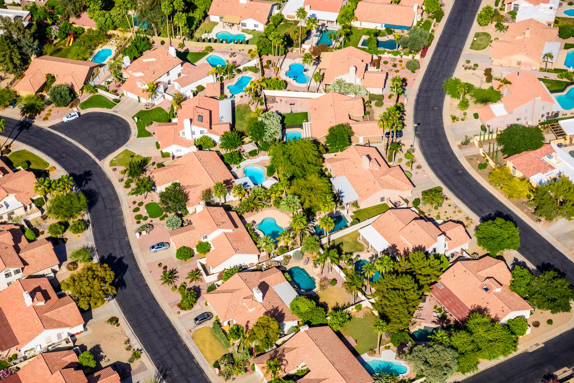 Scottsdale Phoenix Arizona suburban housing development neighborhood - aerial view